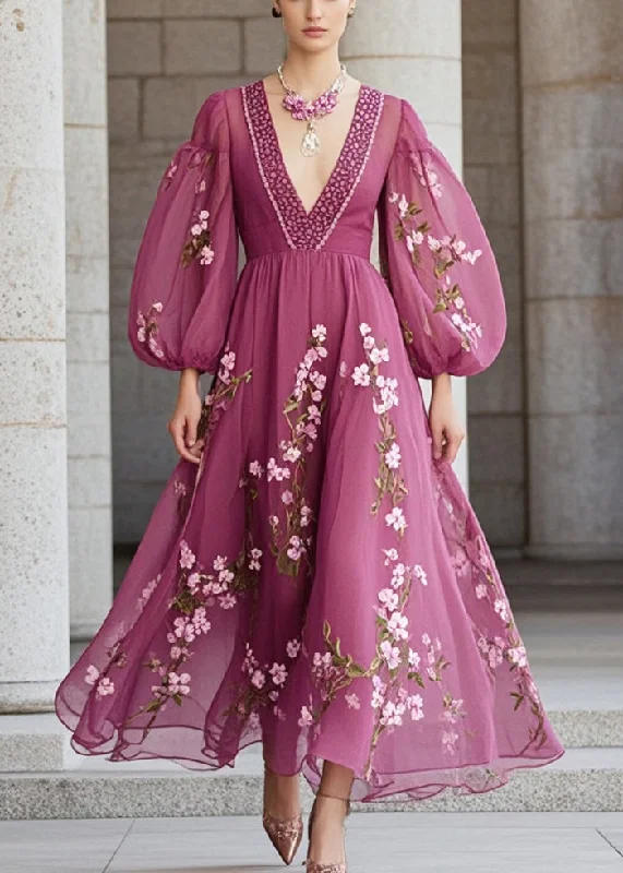 Beautiful Purple Print Chiffon Party Dress Lantern Sleeve sweetheart Neckline Romantic Beautiful Purple Print Chiffon Party Dress Lantern Sleeve sweetheart Neckline Romantic