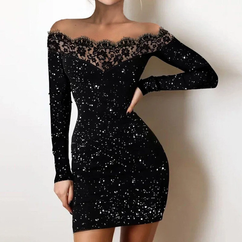 Women Fashion Glitter Perspective Evening Party Dresses Elegant Streetwear Flower Lace Neck Long Sleeve Mini Dress Robe Tunics Review highly Women Fashion Glitter Perspective Evening Party Dresses Elegant Streetwear Flower Lace Neck Long Sleeve Mini Dress Robe Tunics Review highly