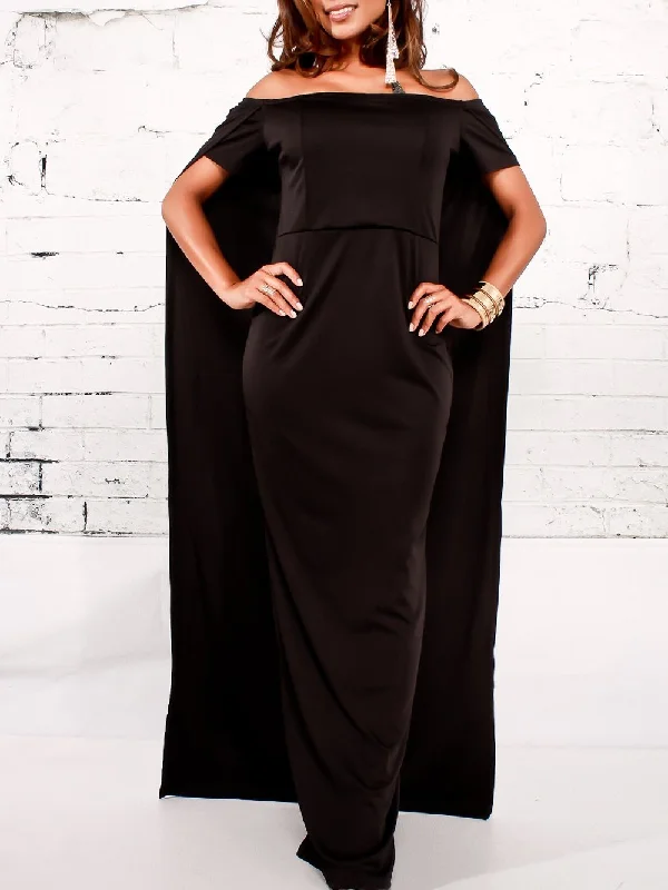 Black Off Shoulder Summer Evening Party Dress Peplum Ruffle Cocktail