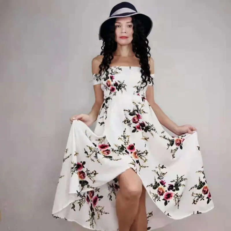 Bohemian Unique Design Woman Summer Retro Floral Dress Elastic Waist Puff Sleeve Pleated Sexy Off-shoulder Party Dress Turtleneck Warm Winter Bohemian Unique Design Woman Summer Retro Floral Dress Elastic Waist Puff Sleeve Pleated Sexy Off-shoulder Party Dress Turtleneck Warm Winter