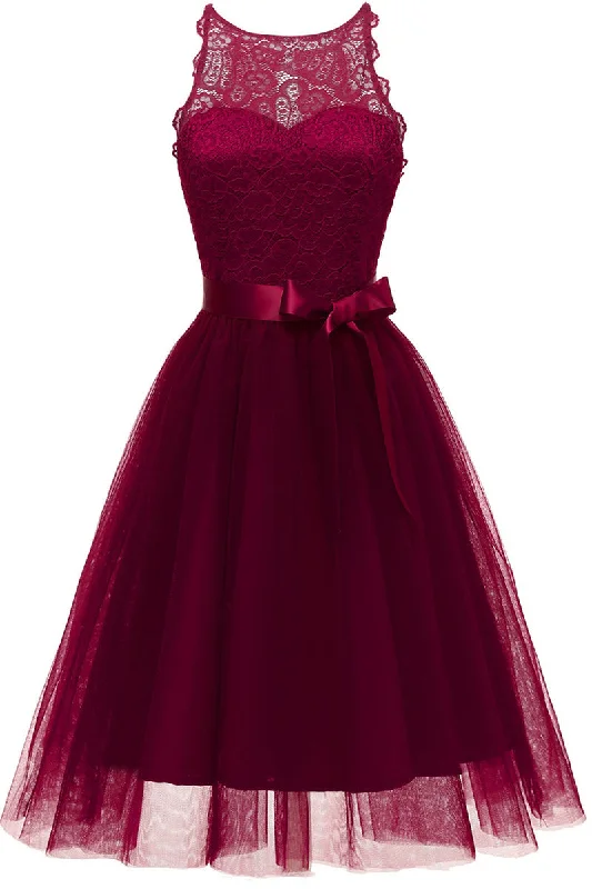 Burgundy Sleeveless Cut Out A-line Party Dress Tunics Seasonal trendy