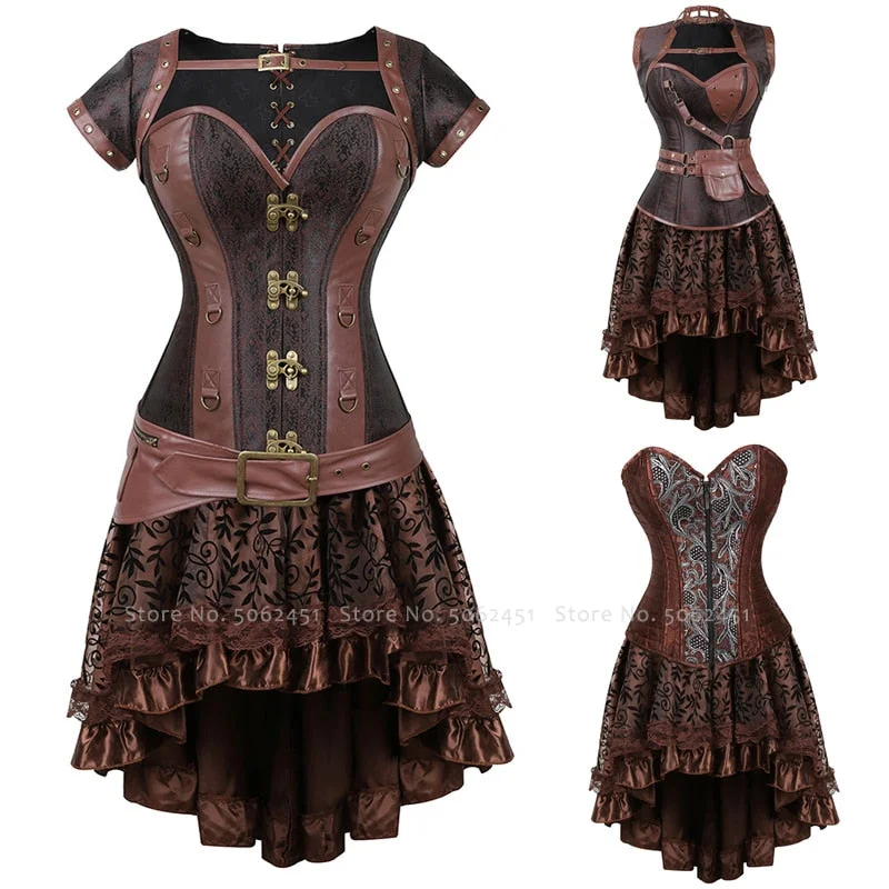 StoreXQ Carnival Medieval Steampunk Gothic Leather Vest Women Palace Vintage Corset Girdle Waistband Sexy Slim Retro Bodycon Party Dress Tunics Distressed trendy