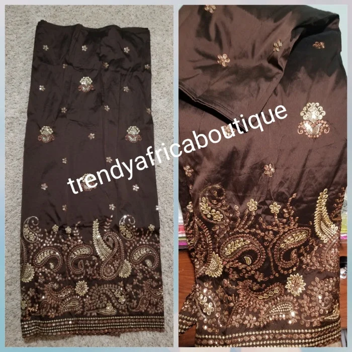 Clearance item: Chocolate brown/Gold Embriodery silk Geoge fabric. Original quality George for making African party dress. Indian-George sold per 5yards and price is for 5yds Tunics Cozy comfortable Clearance item: Chocolate brown/Gold Embriodery silk Geoge fabric. Original quality George for making African party dress. Indian-George sold per 5yards and price is for 5yds Tunics Cozy comfortable