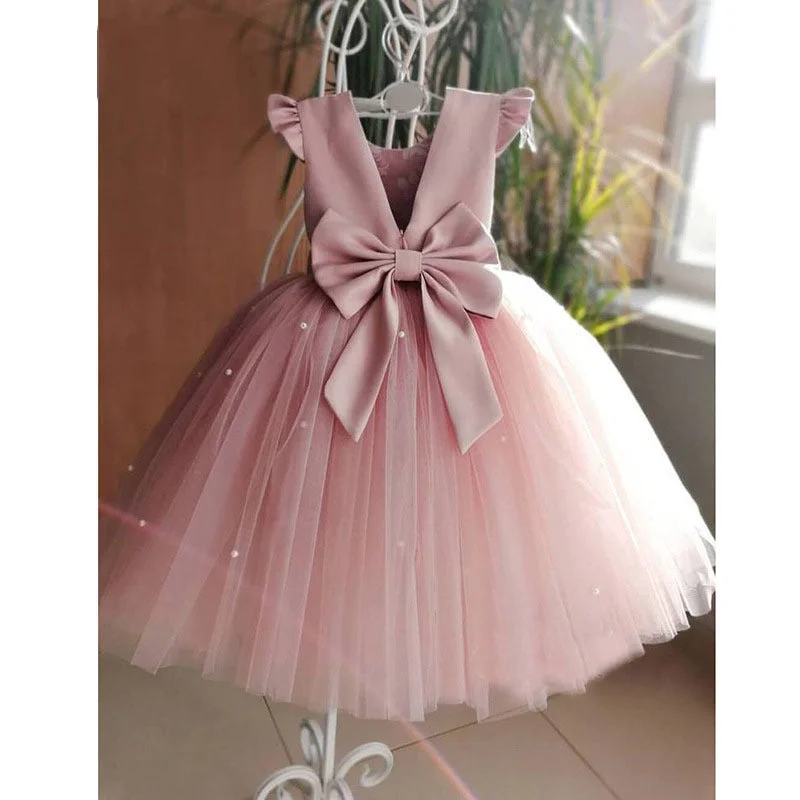 Baby Girl Princess Dress Summer Back Bow Textured Puffy Birthday Party Dress Tunics Travel practical Baby Girl Princess Dress Summer Back Bow Textured Puffy Birthday Party Dress Tunics Travel practical
