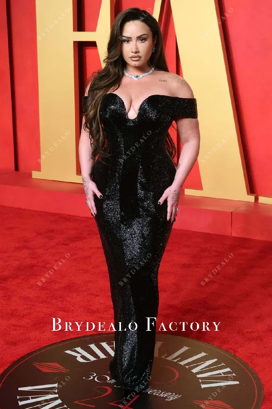 Demi Lovato Black Off Shoulder 2024 Oscars After Party Dress Tunics Running lightweight
