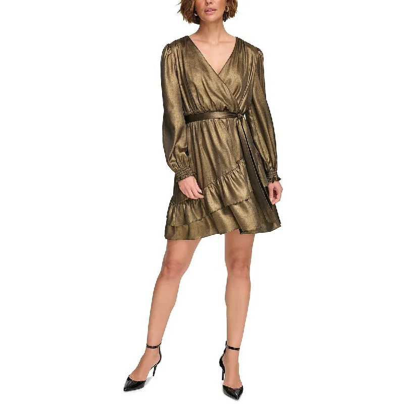 DKNY Womens DKNY  Metallic Midi Cocktail And Party Dress Tunics Party sparkling