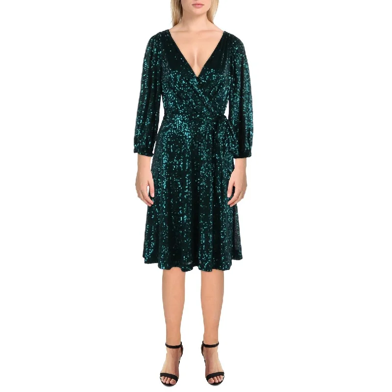 DKNY Womens Sequined Party Dress Midi Dress Shift Classic Vintage