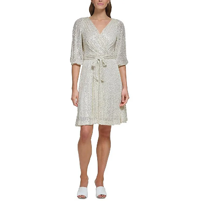DKNY Womens Surplice Knee Length Cocktail And Party Dress Tunics Fleece cozy