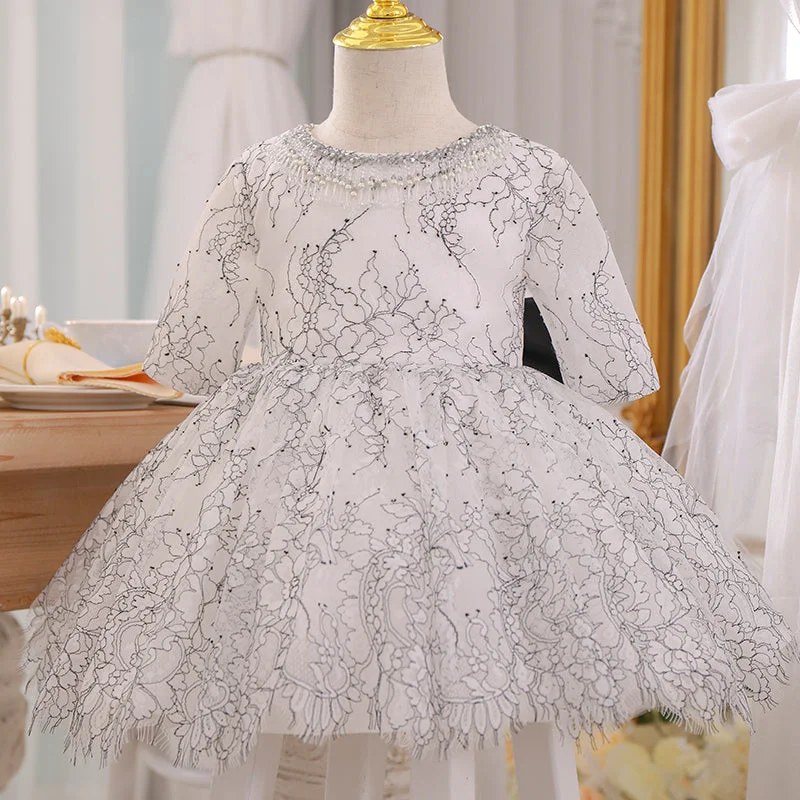 Baby Girl Dress Toddler White Princess Fluffy Printed Pattern Fluffy Party Dress Tunics Modern contemporary Baby Girl Dress Toddler White Princess Fluffy Printed Pattern Fluffy Party Dress Tunics Modern contemporary