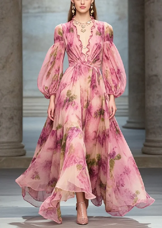 Elegant Rose Ruffled Print Exra Large Hem Chiffon Party Dresses Fall Tunics Solid Classic Elegant Rose Ruffled Print Exra Large Hem Chiffon Party Dresses Fall Tunics Solid Classic