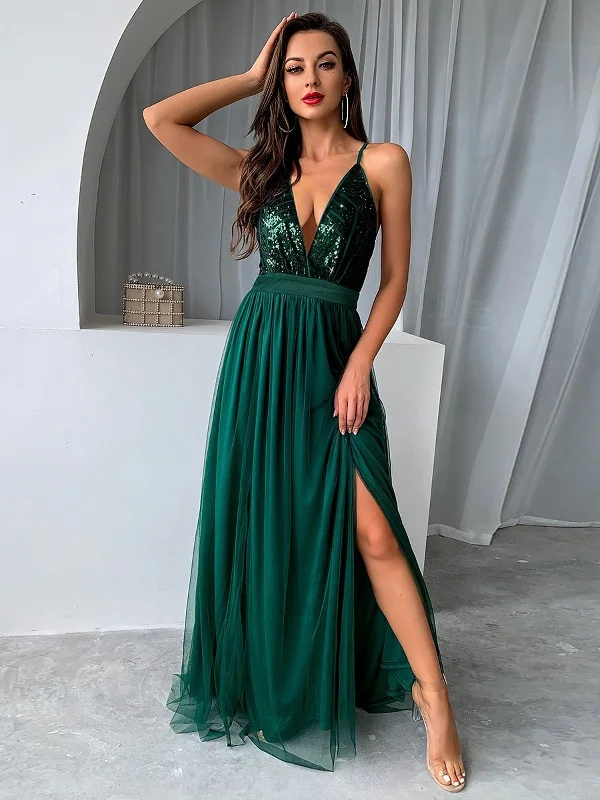 Enchanted Forest Deep V-Neck Tulle Party Dress Tunics Top Casual