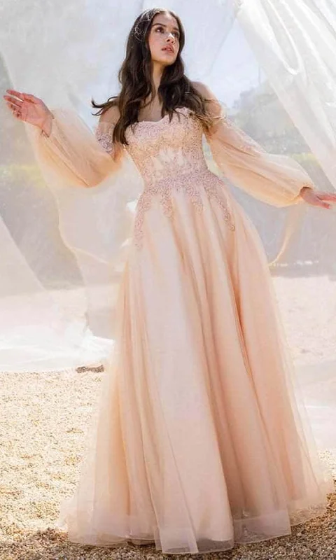 Eureka Fashion - 9505 Detachable Sleeves A-line Evening Gown Tunics Stylish modern