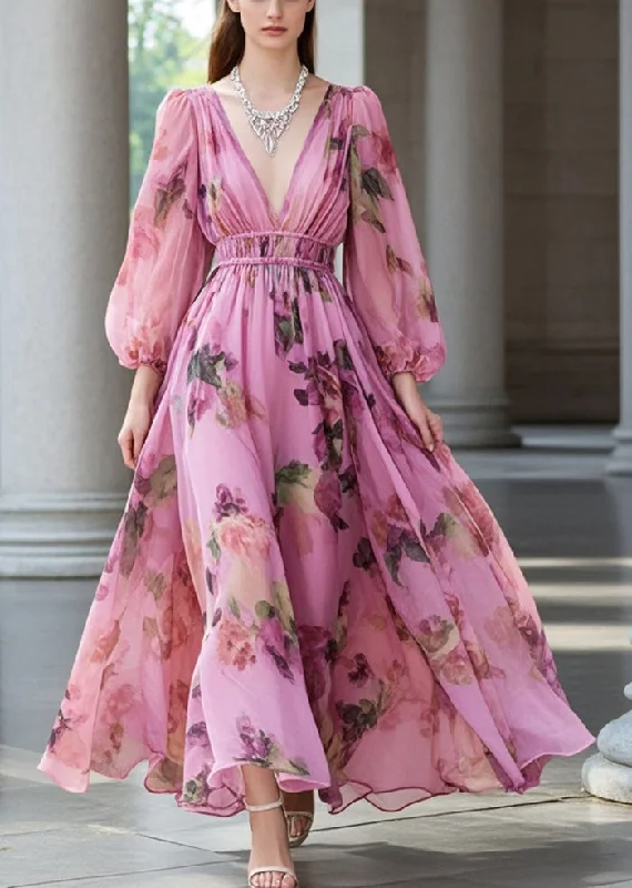 French Pink V Neck Cinched Print Chiffon Party Dresses Fall Tunics Sophisticated sleek French Pink V Neck Cinched Print Chiffon Party Dresses Fall Tunics Sophisticated sleek