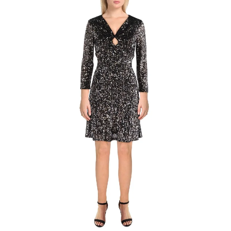 Gabby Skye Womens Sequined Mesh Cocktail And Party Dress Tunics Silk luxurious