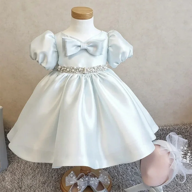 Baby Girl Princess Dress Girl Bead bow puff sleeves Puffy Birthday Party Dress empire Waist empire Baby Girl Princess Dress Girl Bead bow puff sleeves Puffy Birthday Party Dress empire Waist empire