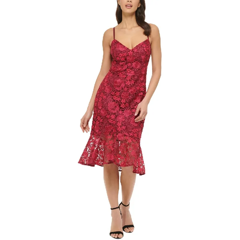 Guess Womens Lace Knee-Length Cocktail And Party Dress Turtleneck Neckline Stylish