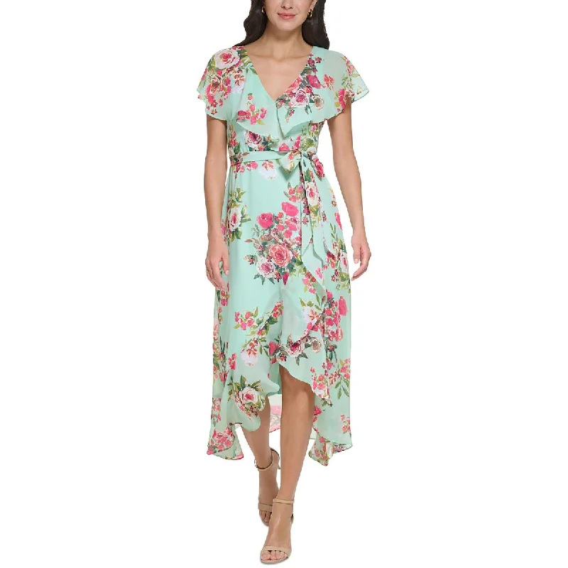 Jessica Howard Womens Floral Faux Wrap Cocktail And Party Dress Chiffon Maxi Beach
