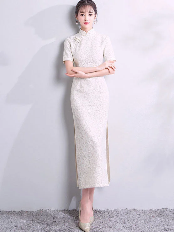 Lace Ankle-Length Qipao / Cheongsam Party Dress Glittery Long Formal