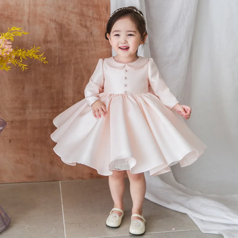 Baby Girl Pink Long Sleeve Doll Collar Puffy Princess Party Dress Tunics Yoga stretchy Baby Girl Pink Long Sleeve Doll Collar Puffy Princess Party Dress Tunics Yoga stretchy