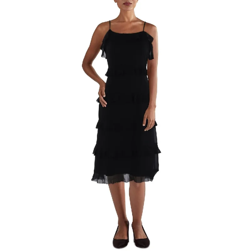 Lucy Paris Womens Ruffled Midi Cocktail And Party Dress Square Neckline Feminine