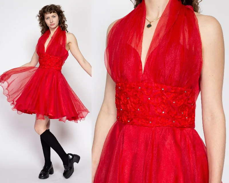 Medium 80s Red Halter Bombshell Party Dress Tunics Summer linen