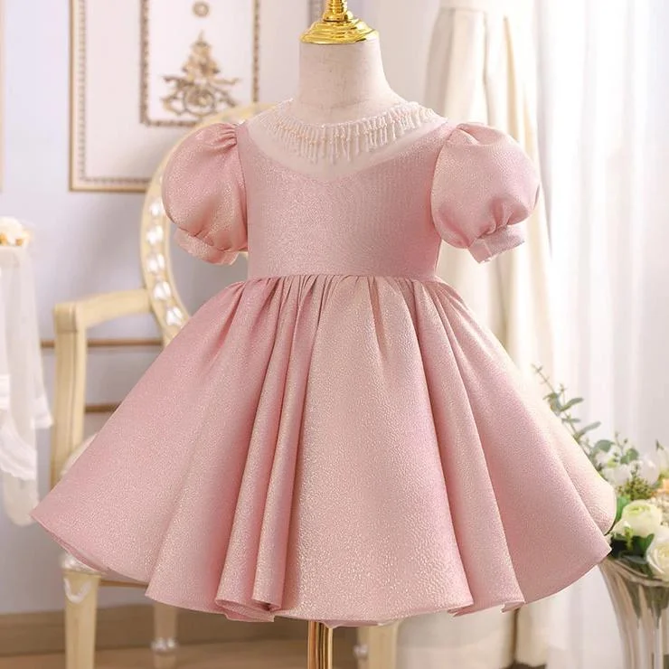 Folwer Girl Dress Toddler Pegeant Puff Sleeves Pink Cute Puffy Princess Party Dress Tunics Stylish elegant Folwer Girl Dress Toddler Pegeant Puff Sleeves Pink Cute Puffy Princess Party Dress Tunics Stylish elegant