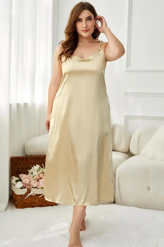 Plus Size Tie-Shoulder Midi Night Dress Tunics Practical easy-care