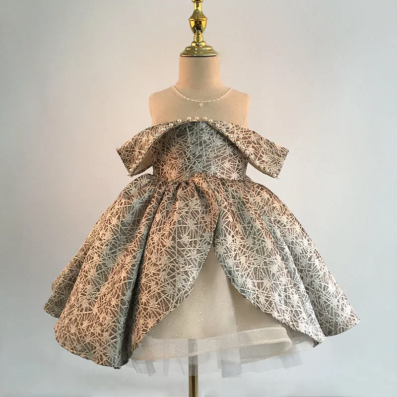 Baby Girl Formal Princess Dresses Girl Summer Vintage Fluffy Textured Birthday Party Dress Boat Neckline Classic Baby Girl Formal Princess Dresses Girl Summer Vintage Fluffy Textured Birthday Party Dress Boat Neckline Classic