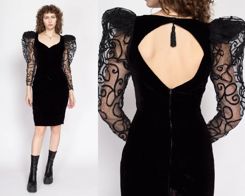 Small 80s Climax Karen Okada Velvet Sheer Puff Sleeve Party Dress Tunics Essential wardrobe Small 80s Climax Karen Okada Velvet Sheer Puff Sleeve Party Dress Tunics Essential wardrobe