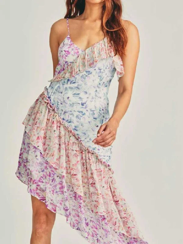 StoreXQ floral print asymmetric dress V-neck straps sexy party dress chiffon women ruffled dress new summer ladies dress Tunics Evening elegant StoreXQ floral print asymmetric dress V-neck straps sexy party dress chiffon women ruffled dress new summer ladies dress Tunics Evening elegant