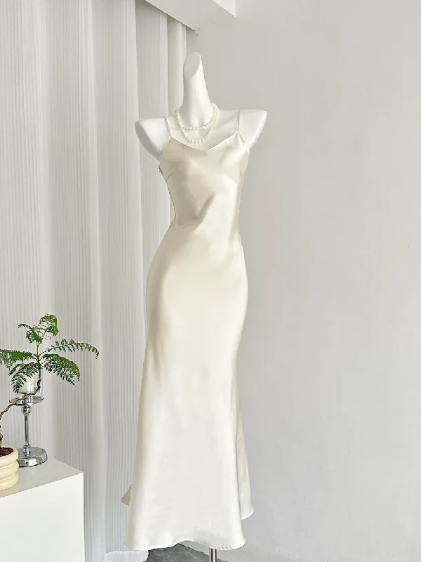 Subtle Cowl Neckline Ivory Satin Party Dress Tunics Designer luxury