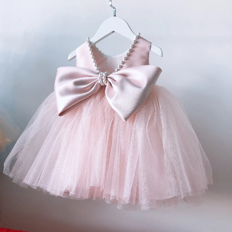 Baby Girl Formal Dresses Toddler Birthday Party Dress Pink Bow Puffy Girl Pageant Princess Dress Tunics Evening elegant