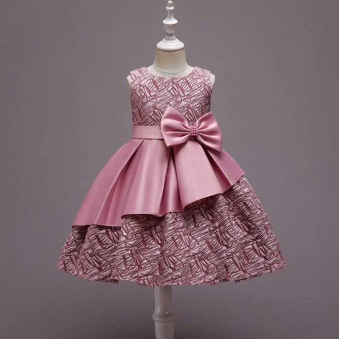 Baby Girl Formal Princess Dress Girl Summer Bow Decorated Birthday Party Dress Tunics Plaid country