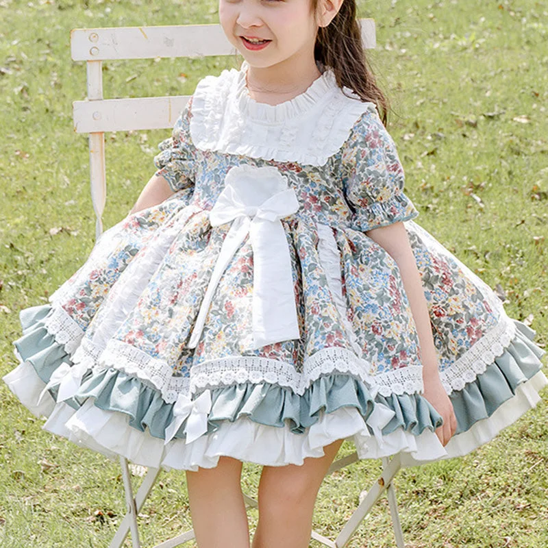 Baby Girl and Toddler Summer Lolita Lace Floral Girl Princess Puffy Party Dress Cowl Neckline Elegant Baby Girl and Toddler Summer Lolita Lace Floral Girl Princess Puffy Party Dress Cowl Neckline Elegant