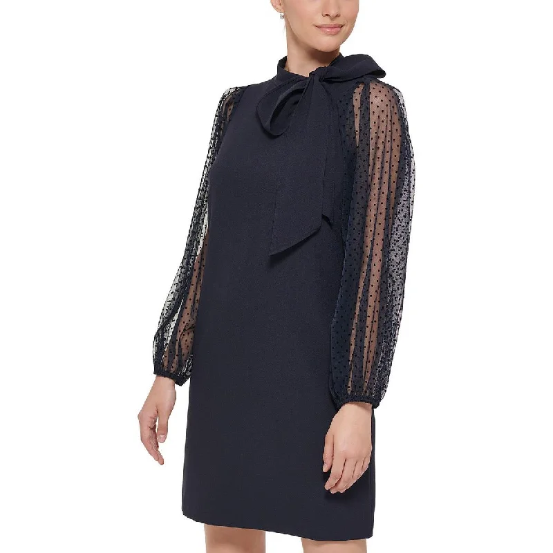 Vince Camuto Womens Petites Tie Neck Mini Cocktail and Party Dress Lace Sexy Club