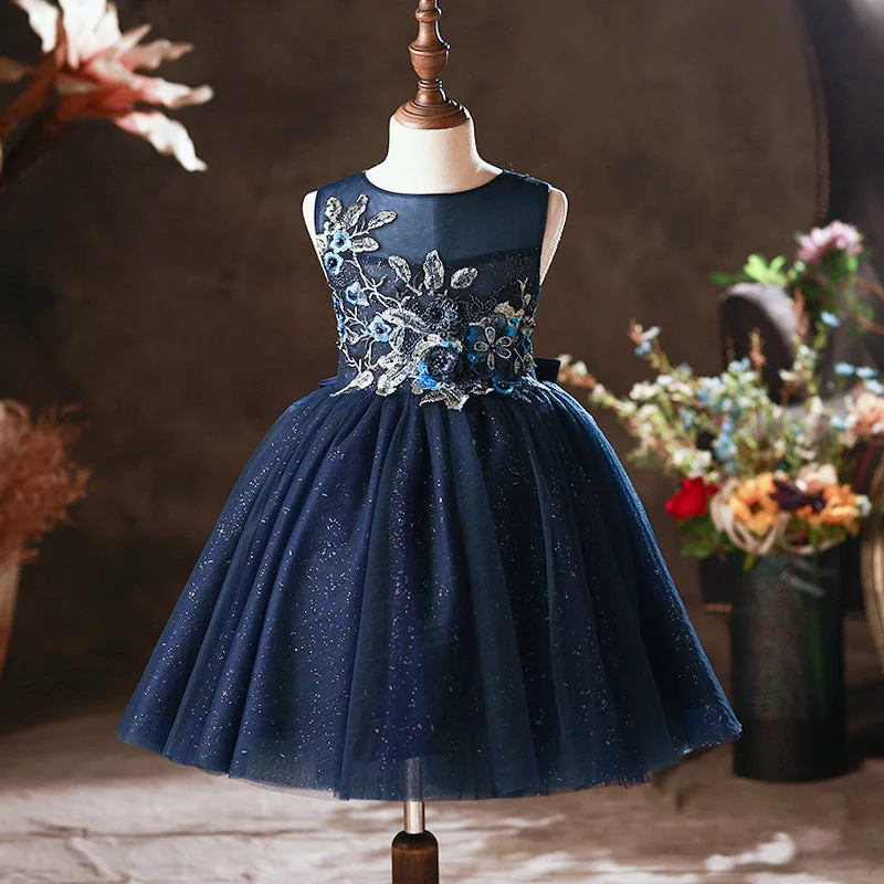 Baby Girl Formal Princess Dresses Girl Summer Round Neck Blue Embroidery Birthday Party Dress Off-the-shoulder Chic Trendy Baby Girl Formal Princess Dresses Girl Summer Round Neck Blue Embroidery Birthday Party Dress Off-the-shoulder Chic Trendy