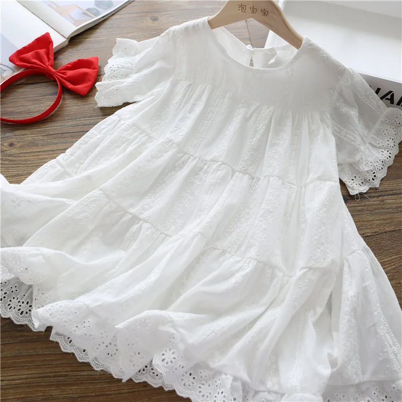Toddler Girl White Round Neck Cute Flower Mesh Princess Birthday Party Dress Tunics Print Colorful Toddler Girl White Round Neck Cute Flower Mesh Princess Birthday Party Dress Tunics Print Colorful