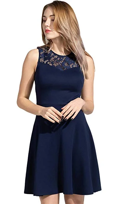 Women's A-Line Pleated Sleeveless Little Cocktail Party Dress with Floral Lace Tunics Review highly Women's A-Line Pleated Sleeveless Little Cocktail Party Dress with Floral Lace Tunics Review highly