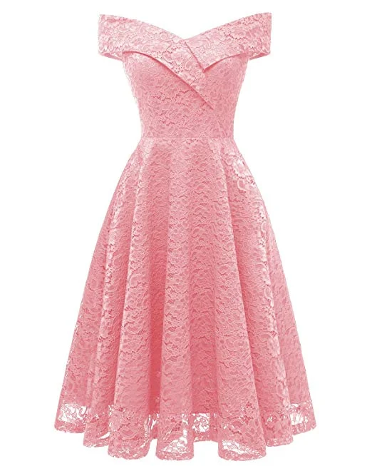 Womens Floral Lace Cocktail Party Dress Vintage Off Shoulder Bridesmaid Swing Dress Tunics Seasonal trendy Womens Floral Lace Cocktail Party Dress Vintage Off Shoulder Bridesmaid Swing Dress Tunics Seasonal trendy