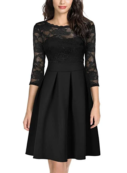 Women's Vintage Floral Lace 2/3 Sleeve Bridesmaid Party Dress Tunics Stylish elegant Women's Vintage Floral Lace 2/3 Sleeve Bridesmaid Party Dress Tunics Stylish elegant