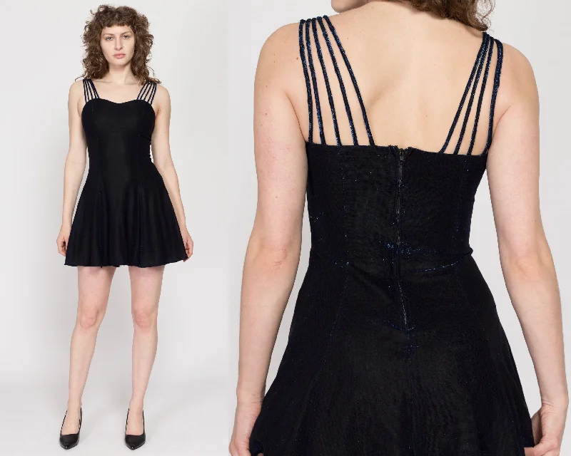 XS 90s Midnight Blue Metallic Strappy Party Dress Tunics Versatile stylish