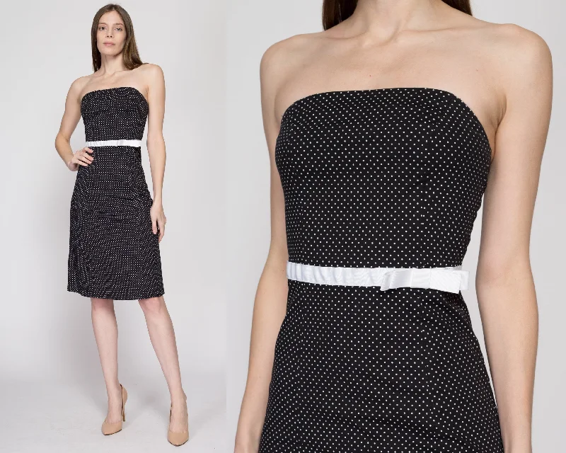 XS 90s Y2K Black & White Polka Dot Strapless Party Dress Tunics Essential wardrobe